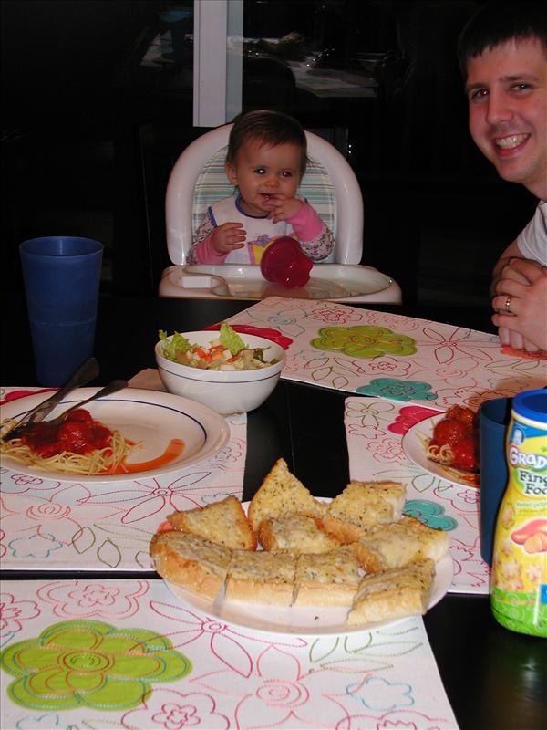 Molly and daddy enjoying dinner
